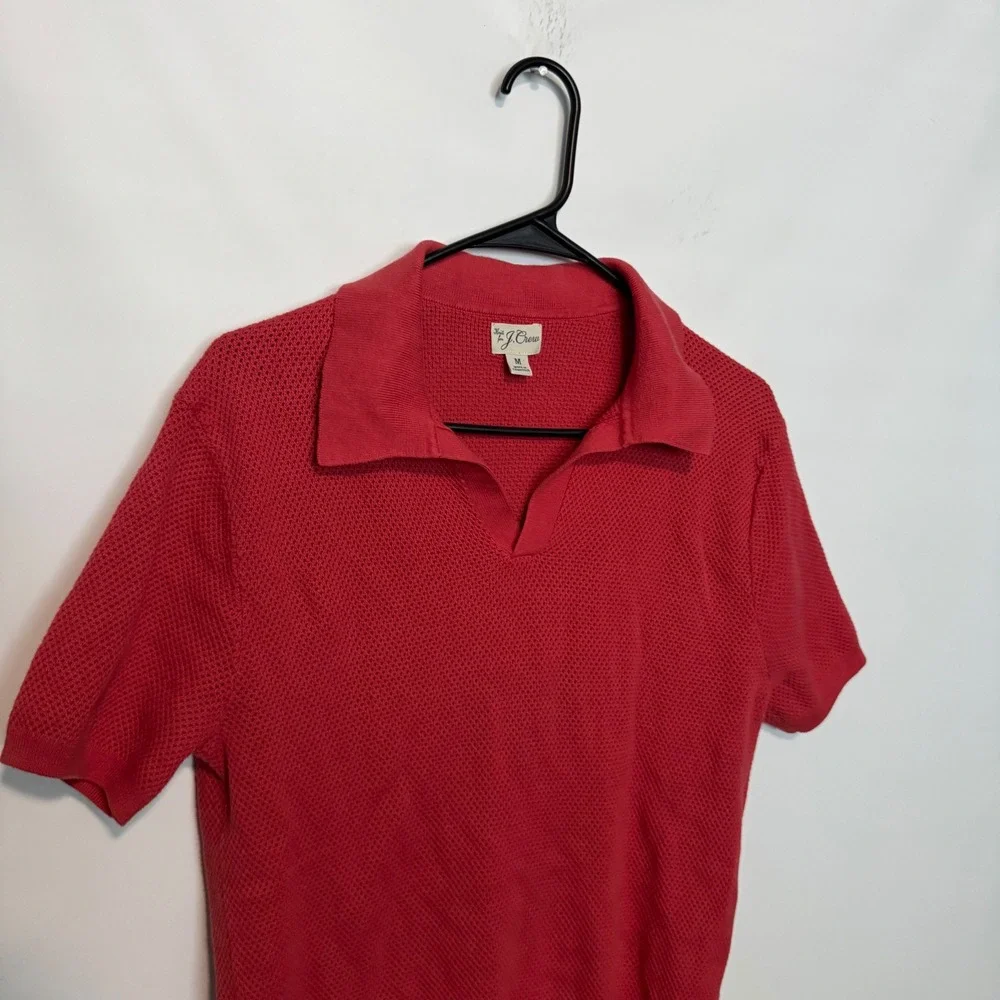 J Crew Cotton Mesh Stitch Johnny Collar Sweater Polo Shirt Men Medium Red Preppy